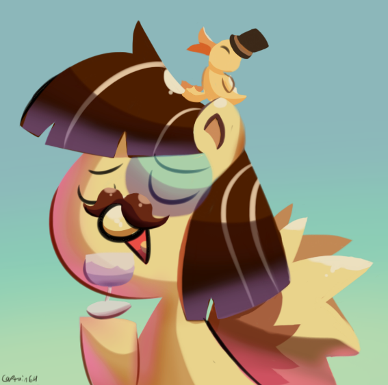 Size: 567x562 | Tagged: artist:captain64, classy, derpibooru import, duck, duckling, hat, monocle, moustache, safe, solo, top hat, wild fire