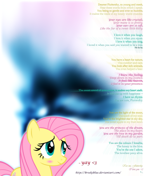 Size: 1600x1920 | Tagged: artist:brodyblue, derpibooru import, feelings, fluttershy, heart, love, love poem, poem, safe, this could get mixed reactions, yay