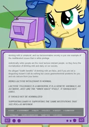 Size: 564x808 | Tagged: safe, derpibooru import, oc, oc:milky way, unofficial characters only, pony, exploitable meme, female, mare, meme, milk, obligatory pony, social justice warrior, text, tv meme