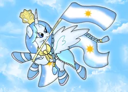 Size: 2233x1610 | Tagged: safe, artist:louderspeakers, derpibooru import, oc, oc:princess argenta, ponified, unofficial characters only, pony, argentina, flag, nation ponies, solo