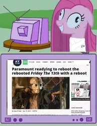 Size: 580x750 | Tagged: derpibooru import, exploitable meme, friday the 13th, jason, meme, obligatory pony, pinkie pie, safe, tv meme, we need to go deeper