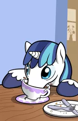 Size: 3300x5100 | Tagged: artist:guephren, artist:muffinshire, bomb ass tea, caught, comic:twilight's first day, cute, derpibooru import, drinking, hoers, horses doing horse things, safe, shining adorable, shining armor, solo, tea, teacup, vector