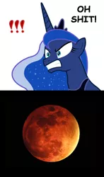 Size: 900x1529 | Tagged: blood moon, derpibooru import, eclipse, menstruation, moon, princess luna, red, safe, solo, vulgar