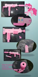 Size: 1152x2304 | Tagged: artist:fixinman, custom, cutie mark, derpibooru import, gun, pinkie pie, safe, uzi