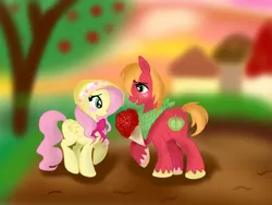 Size: 2261x1700 | Tagged: safe, artist:1231redflame, derpibooru import, big macintosh, fluttershy, earth pony, pony, bandana, blushing, bonnet, bouquet, fluttermac, male, shipping, stallion, straight