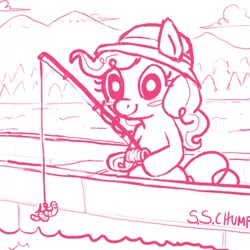 Size: 500x500 | Tagged: artist:mcponyponypony, bait, derpibooru import, fishing, fishing rod, meme, monochrome, pinkie pie, safe, solo, worm