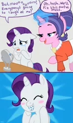 Size: 533x900 | Tagged: artist:mcponyponypony, blushing, braces, comic, cookie crumbles, cute, derpibooru import, filly, filly rarity, hnnng, raribetes, rarity, safe, younger