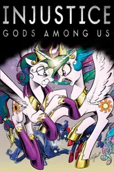 Size: 900x1366 | Tagged: artist:andypriceart, cover, dc comics, derpibooru import, evil celestia, evil counterpart, evil luna, evil sisters, idw, injustice gods among us, mirror universe, parody, princess celestia, princess luna, safe