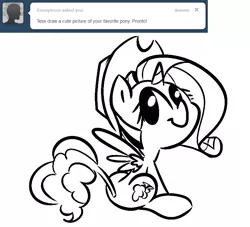 Size: 770x700 | Tagged: appleflaritwidashpie, applejack, artist:tess, black and white, derpibooru import, fluttershy, fusion, grayscale, looking at you, looking back, mane six, monochrome, pinkie pie, rainbow dash, rarity, safe, sitting, smiling, solo, twilight sparkle