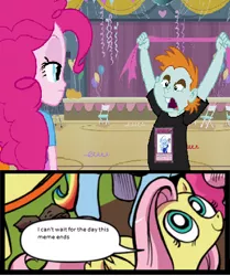 Size: 397x475 | Tagged: safe, derpibooru import, idw, fluttershy, pinkie pie, snips, equestria girls, accepted meme that never ends, exploitable meme, meme, memeception, nature is so fascinating, obligatory pony, snips shirt, the meme that never ends