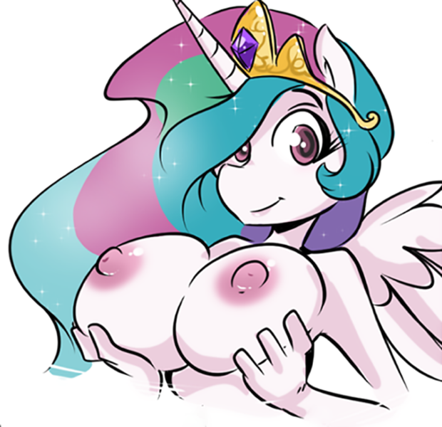 Size: 850x823 | Tagged: anthro, artist:duckdraw, breast grab, breasts, busty princess celestia, derpibooru import, female, grope, nipples, nudity, princess celestia, questionable, solo, solo female