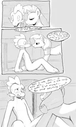 Size: 600x1000 | Tagged: artist:gaydragon, character proxy, character to character, comic, derpibooru import, discord, dispike, gay, implied shipping, implied sparity, implied straight, male, rarity, rule 63, shipping, spike, straight, suggestive, transformation, transgender transformation, x was discord all along