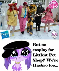 Size: 961x1145 | Tagged: apple bloom, bumblebee, cobra commander, cosplay, derpibooru import, g.i. joe, hasbro, hub logo, hub network, irl, katsucon, littlest pet shop, photo, pinkie pie, safe, transformers, vinyl scratch, zoe trent