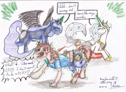 Size: 1024x745 | Tagged: artist:shiiriru, body horror, derpibooru import, forced, human to pony, oc, ponified, princess celestia, princess luna, safe, transformation