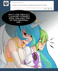 Size: 700x864 | Tagged: artist:swain, ask, ask-humans-from-equestria, boob squish, breasts, busty princess celestia, derpibooru import, female, from behind, horned humanization, human, humanized, male, princess celestia, princess molestia, shipping, spike, spikelestia, straight, suggestive, tumblr