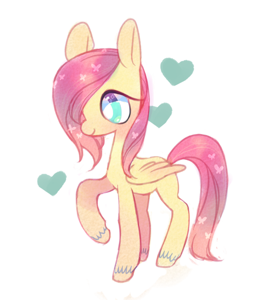 Size: 582x673 | Tagged: safe, artist:shacklefunk, derpibooru import, fluttershy, pegasus, pony, cute, female, heart, mare, raised hoof, shyabetes, simple background, solo, unshorn fetlocks, white background