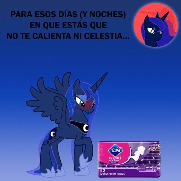 Size: 720x720 | Tagged: blood moon, blushing, comic, derpibooru import, eclipse, lunar eclipse, menstruation, princess luna, sanitary pad, spanish, suggestive, wat