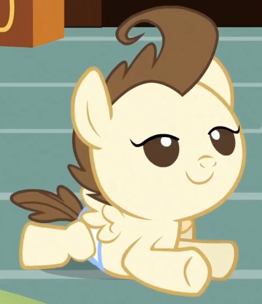 Size: 699x810 | Tagged: safe, derpibooru import, screencap, pound cake, pony, baby cakes, baby, baby pony, colt, cute, diaper, diapered, diapered colt, happy, happy baby, lidded eyes, male, one month old colt, prone, smiling, solo, white diaper