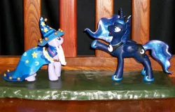 Size: 1600x1023 | Tagged: safe, artist:madponyscientist, derpibooru import, princess luna, star swirl the bearded, twilight sparkle, cosplay, custom, irl, photo, sculpture