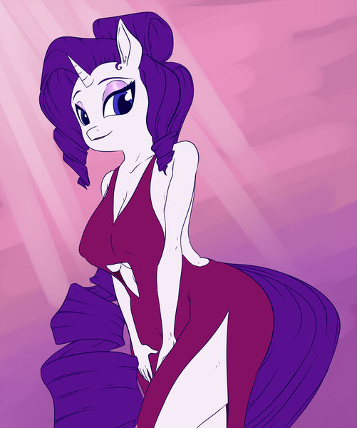 Size: 1000x1197 | Tagged: anthro, artist:nivrozs, breasts, busty rarity, clothes, derpibooru import, dress, eyeshadow, female, hips, makeup, nipple outline, rarihips, rarity, solo, solo female, suggestive, underboob, wide hips