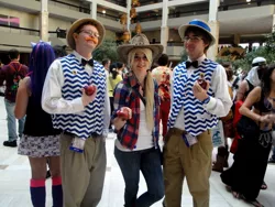 Size: 1024x768 | Tagged: 2013, anime weekend atlanta, apple, applejack, artist needed, bowtie, convention, cosplay, derpibooru import, flam, flim, flim flam brothers, human, irl, irl human, photo, safe