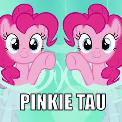 Size: 638x636 | Tagged: c:, derpibooru import, looking at you, math, mirror pool, name pun, pinkie pie, pun, safe, smiling, tau