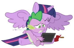 Size: 972x630 | Tagged: safe, artist:dm29, derpibooru import, spike, twilight sparkle, twilight sparkle (alicorn), alicorn, pony, bindle, duo, feels, feels in source, female, hug, mare, picture frame, simple background, spikelove, transparent background