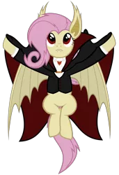 Size: 4100x6000 | Tagged: safe, artist:magister39, derpibooru import, fluttershy, bat pony, pony, vampire, absurd resolution, bat ponified, cape, clothes, fangs, flutterbat, outfit, race swap, simple background, solo, transparent background, vector