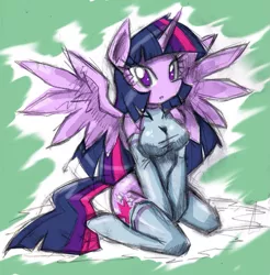 Size: 1119x1139 | Tagged: anthro, artist:danmakuman, breasts, busty twilight sparkle, cleavage, clothes, derpibooru import, evening gloves, female, high-cut clothing, leotard, sketch, solo, solo female, stockings, suggestive, twilight sparkle, twilight sparkle (alicorn)