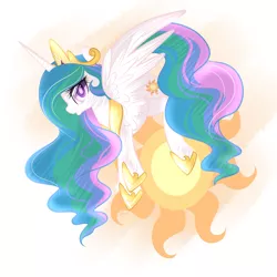 Size: 3000x3000 | Tagged: safe, artist:suzuii, derpibooru import, princess celestia, alicorn, pony, cute, cutelestia, cutie mark, female, flying, grin, high res, looking at you, mare, smiling, solo, spread wings, tangible heavenly object