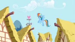 Size: 1365x768 | Tagged: applebuck season, derpibooru import, flying, rainbow dash, safe, screencap, solo