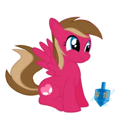 Size: 900x823 | Tagged: safe, artist:koharukage, derpibooru import, oc, unofficial characters only, pegasus, pony, dreidel, hanukkah, hebrew, judaism, sitting, smiling, solo, spread wings, top