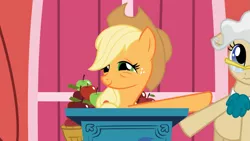 Size: 1365x768 | Tagged: applebuck season, applejack, derpibooru import, mayor mare, safe, screencap, shove, shoving