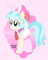 Size: 2023x2537 | Tagged: adorasexy, artist:doneddzorua, bunny ears, bunny suit, clothes, cocobetes, coco pommel, costume, cute, derpibooru import, ears, leotard, pink, safe, sexy, socks, solo