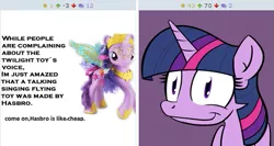 Size: 507x269 | Tagged: safe, artist:ponyprincessqueen, artist:whatsapokemon, derpibooru import, twilight sparkle, twilight sparkle (alicorn), alicorn, pony, derpibooru, cheap, exploitable meme, hasbro, inaccurate toy, juxtaposition, juxtaposition win, meme, meta, reaction, smiling, toy