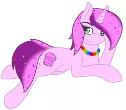 Size: 4199x3654 | Tagged: safe, artist:jumblescarf, derpibooru import, oc, oc:rainbow sprinkles, unofficial characters only, cute, necklace, rainbowsprinklesart, simple background, solo