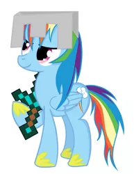 Size: 951x1231 | Tagged: artist:miaowwww, derpibooru import, diamond sword, golden boots, iron helmet, minecraft, rainbow dash, safe, solo, sword, weapon