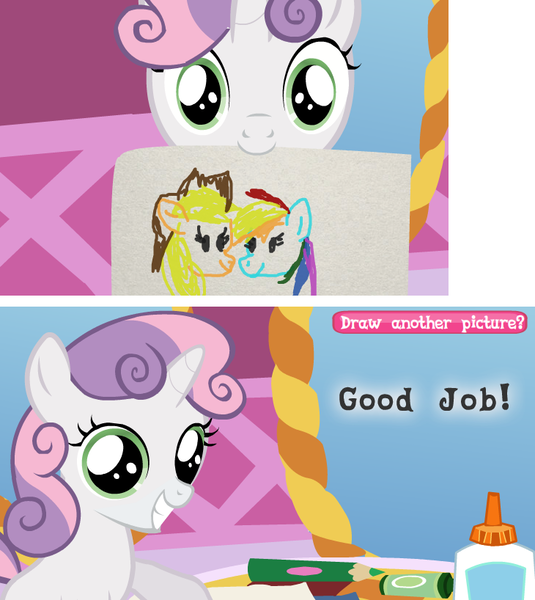 Size: 730x818 | Tagged: applejack, coloring with sweetie belle, exploitable meme, meme, rainbow dash, safe, sweetie belle