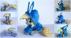 Size: 1225x651 | Tagged: safe, artist:lavim, derpibooru import, derpy hooves, pegasus, pony, bunny ears, clothes, cute, derpabetes, female, hoodie, irl, mare, photo, plushie, solo