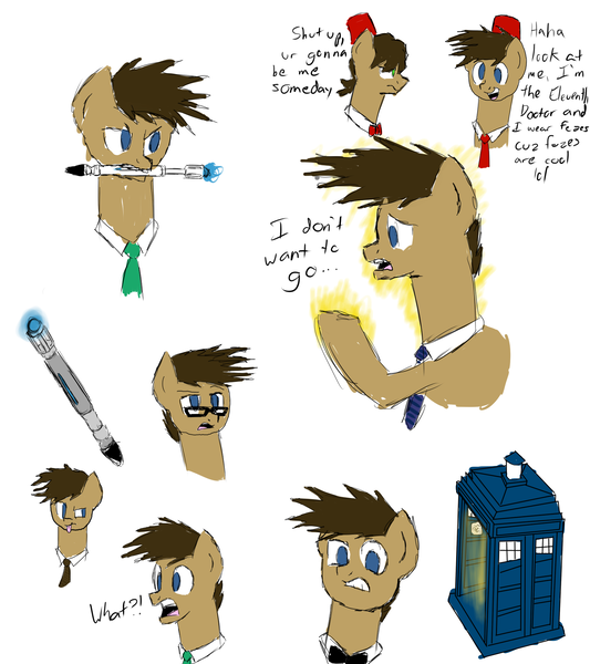 Size: 1600x1800 | Tagged: artist:megaartist923, derpibooru import, doctor who, doctor whooves, eleventh doctor, fez, hat, safe, sonic screwdriver, tardis, tenth doctor, time turner