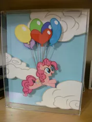 Size: 1440x1920 | Tagged: artist:jackofmosttrades, balloon, craft, derpibooru import, flying, irl, photo, pinkie pie, safe, shadowbox, solo, suspended, then watch her balloons lift her up to the sky, traditional art