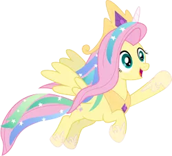 Size: 6571x6000 | Tagged: safe, artist:serenawyr, derpibooru import, fluttershy, pegasus, pony, testing testing 1-2-3, absurd resolution, celestia costume, celestia's crown, clothes, costume, crown, cute, fake horn, female, flying, implied princess celestia, jewelry, mare, peytral, regalia, shylestia, simple background, solo, transparent background, vector