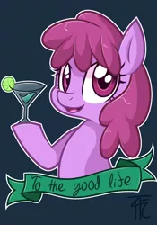 Size: 700x1000 | Tagged: alcohol, artist:wildberry-poptart, berry punch, berryshine, cocktail, derpibooru import, drink, hoof hold, lime, looking at you, old banner, open mouth, safe, smiling, solo