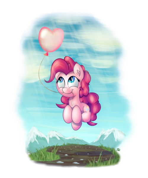 Size: 1250x1500 | Tagged: safe, artist:bobdude0, derpibooru import, pinkie pie, balloon, heart balloon, mouth hold, pronking, solo