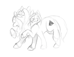 Size: 1000x773 | Tagged: artist:foxenawolf, cerberus, derpibooru import, fusion, i dont even, monochrome, multiple heads, multiple limbs, oc, safe, sleipnirberus, strange, three-headed pony, three heads, together forever, unofficial characters only, unshorn fetlocks, wat, we have become one, weird, what has science done