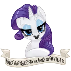 Size: 500x500 | Tagged: artist:tenaflyviper, gag, looking at you, meta, mouthpiece, old banner, rarity, safe, solo, tape, tape gag