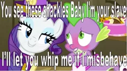 Size: 549x306 | Tagged: suggestive, derpibooru import, edit, edited screencap, screencap, rarity, spike, dragon, pony, unicorn, dragon quest, apron, blushing, caption, clothes, dress, female, food, image macro, justin timberlake, lyrics, male, mare, meme, naked apron, rarity's bad pickup lines, sexyback, shipping, song reference, sparity, straight, text