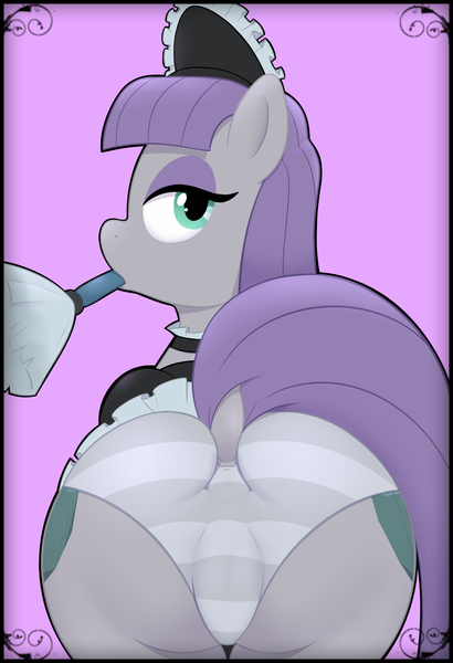 Size: 1380x2020 | Tagged: questionable, artist:acstlu, banned from derpibooru, deleted from derpibooru, derpibooru import, maud pie, earth pony, pony, anus cameltoe, boulder buns, cameltoe, clothes, dock, dress, duster, female, hair, image, maid, maid pie, nudity, panties, plot, png, ponut, purple hair, purple mane, purple tail, sexy, skirt, solo, solo female, striped underwear, stupid sexy maud pie, tail, underwear, upskirt