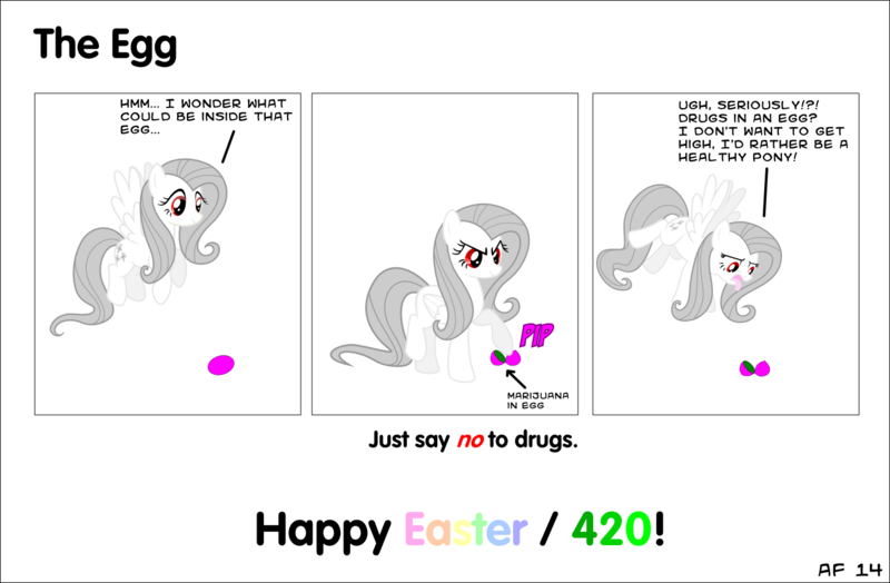 Size: 1367x896 | Tagged: safe, artist:albinofluttershy, derpibooru import, fluttershy, oc, oc:albino fluttershy, unofficial characters only, pegasus, pony, 420, albino pony, anti-drug, comma splice, easter egg, female, grammar error, image, mare, marijuana, png, pot, solo