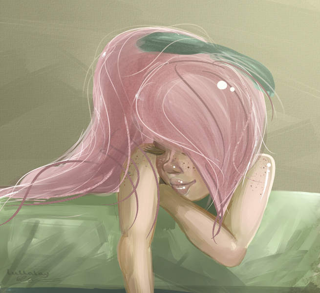 Size: 870x797 | Tagged: artist:lullalay, derpibooru import, fluttershy, freckles, human, humanized, safe, solo, younger